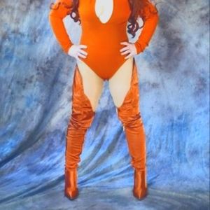 Satin Burnt Dark Orange OTK Over The Knee Stiletto Heels Boots Lady Gaga  Size 7